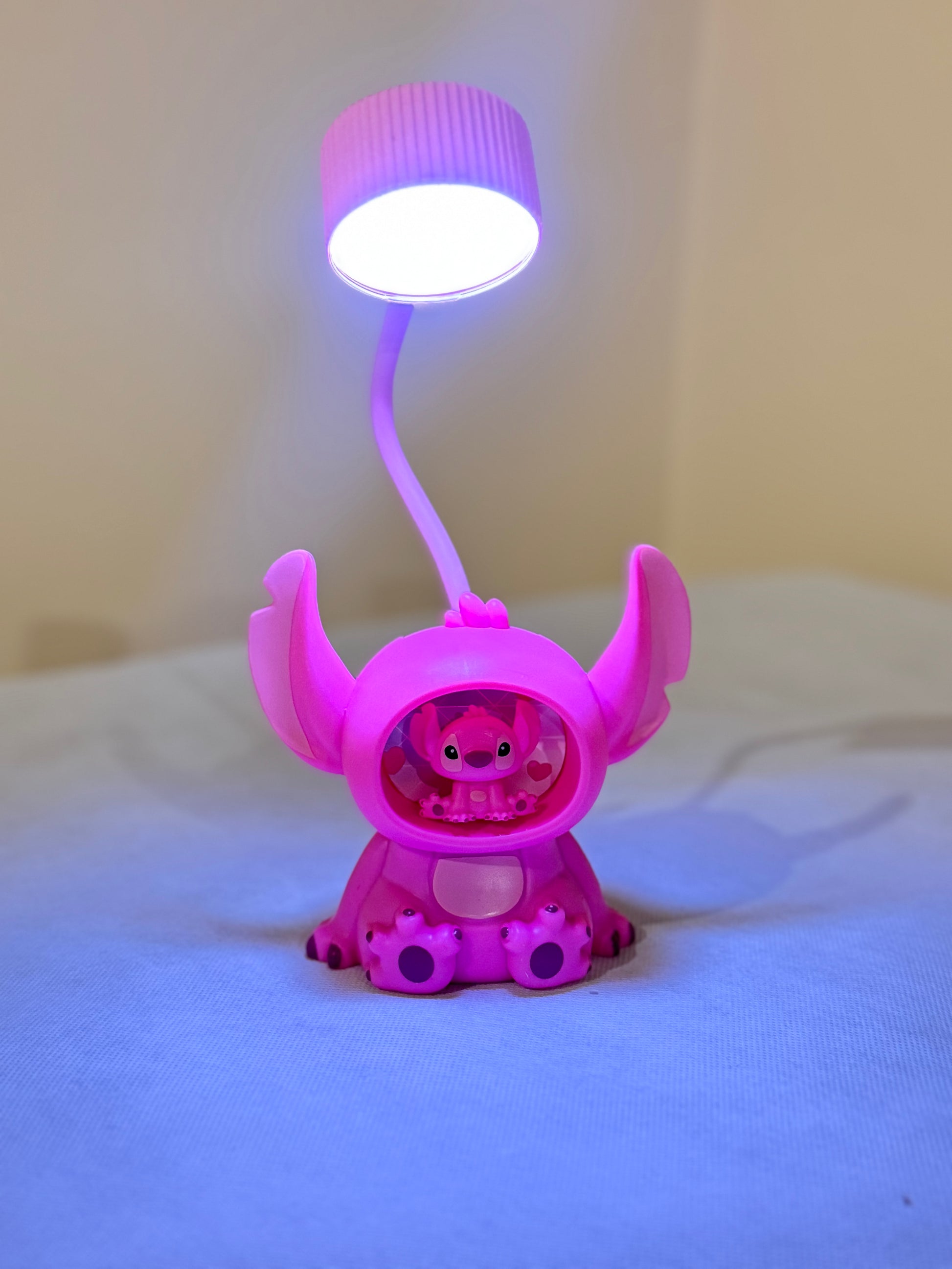 Cute Pink Stitch LED Desk Lamp – Sitting Cartoon Character Night Light