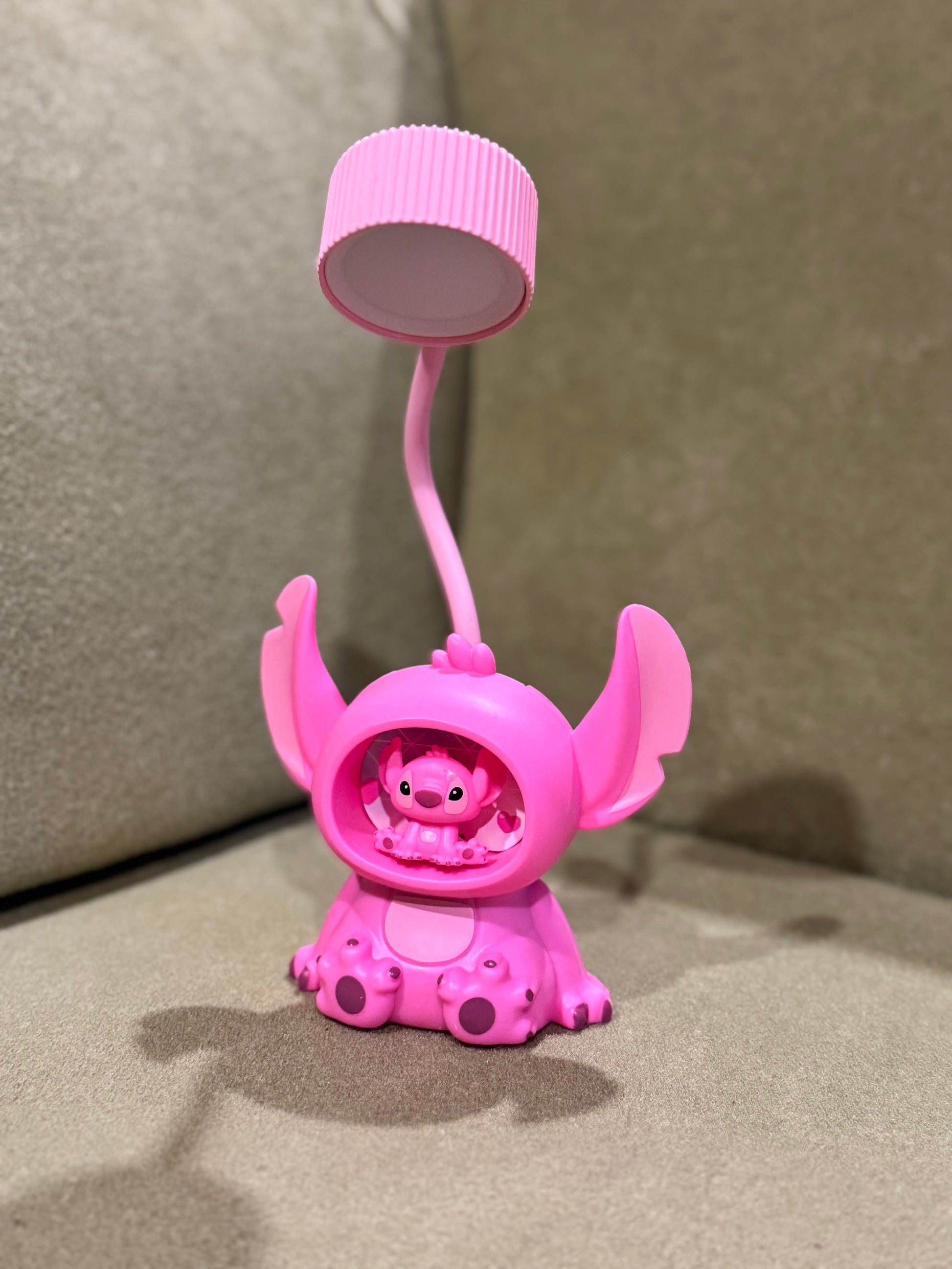 Cute Pink Stitch LED Desk Lamp – Sitting Cartoon Character Night Light